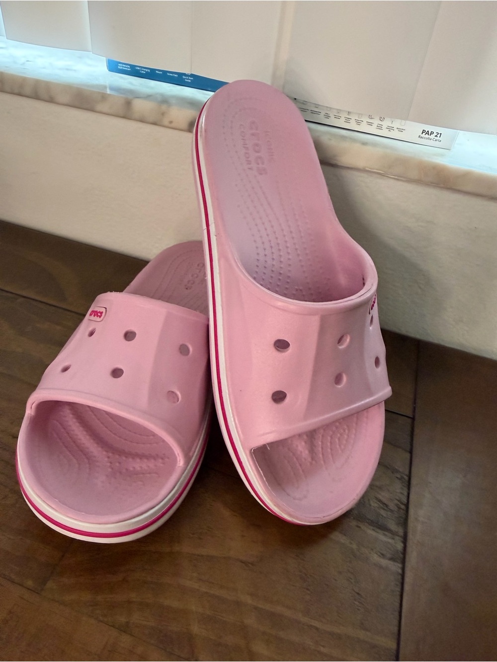 Crocs pink slides women’s slip on crocs slide sandals size m6 w8 crocs